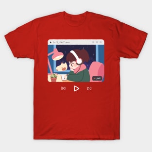 Lofi Hip-hop and chill sweater, YouTube, 24/7 Music Study Beats To Relax To, Kawaii Anime Aesthetic, red sweater grey sweater, sleeve print T-Shirt